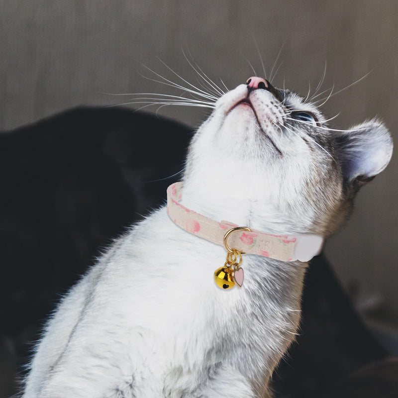 2 Pcs Cotton Breakaway Cat Collar, Safety Adjustable Cat Collars Set Strawberries and Heart Shaped Pendant Kitten Collar Cute Cat Collar with Bell - BeesActive Australia