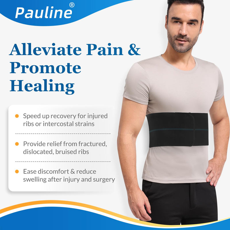 Broken Rib Brace for Men - Compression Chest Binder for Cracked Ribs Support & Chest Pain Relief - Rib Belt for Bruised Rib Cage (Black, Fits 30‚Äù-45‚Äù) M Black - BeesActive Australia