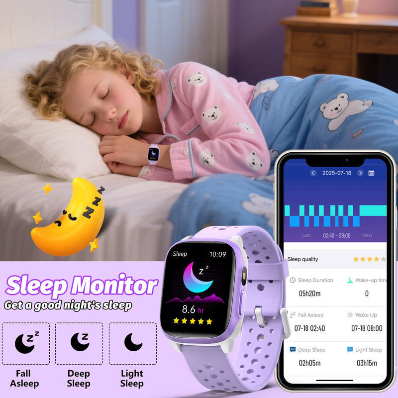 meoonley Kids Watch with 140 Sports Modes, 1.5" Kids Fitness Tracker, Girls Smart Watch, No APP/Phone Required, Sleep Monitor, Heart Rate, Puzzle Games, IP68 Waterproof,Gifts for Girls Teens Aged 6-15 Purple