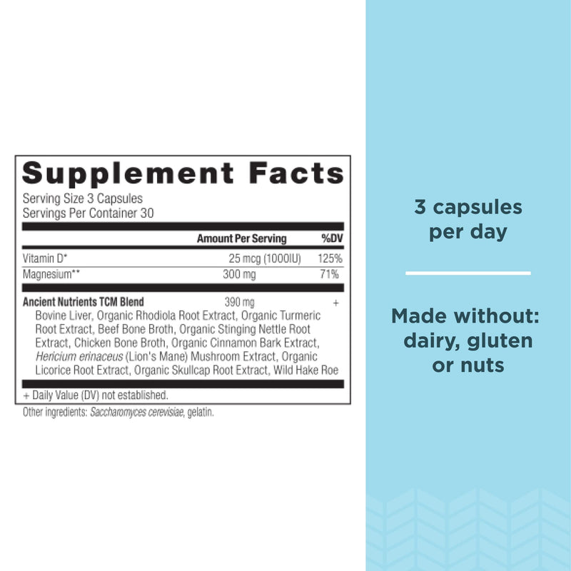 Ancient Nutrition Magnesium with Vitamin D for Immune Support | Sleep support with Vitamin D for Immune Support, Adaptogenic Herbs, Enzyme Activated, Paleo & Keto Friendly, 90 Count