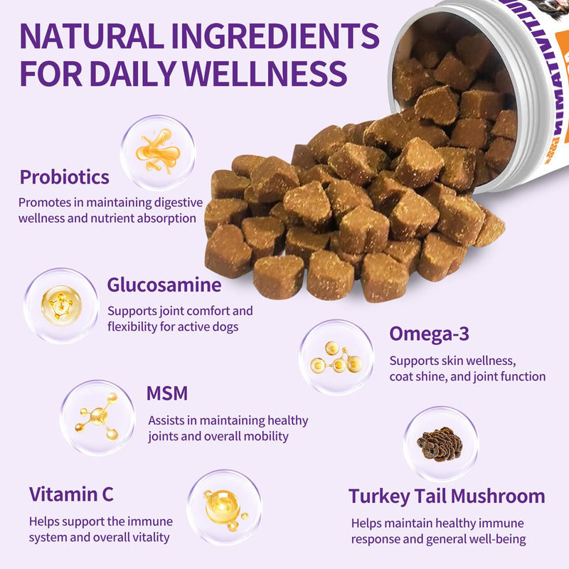 40-in-1 Dog Multivitamins Chewable, Dog Vitamins and Supplements 200 ct Contain Probiotics Omega-3 Glucosamine, Multivitamin for Dogs Skin Coat Heart Joint Liver Brain Eyes Immune Support 200 Count