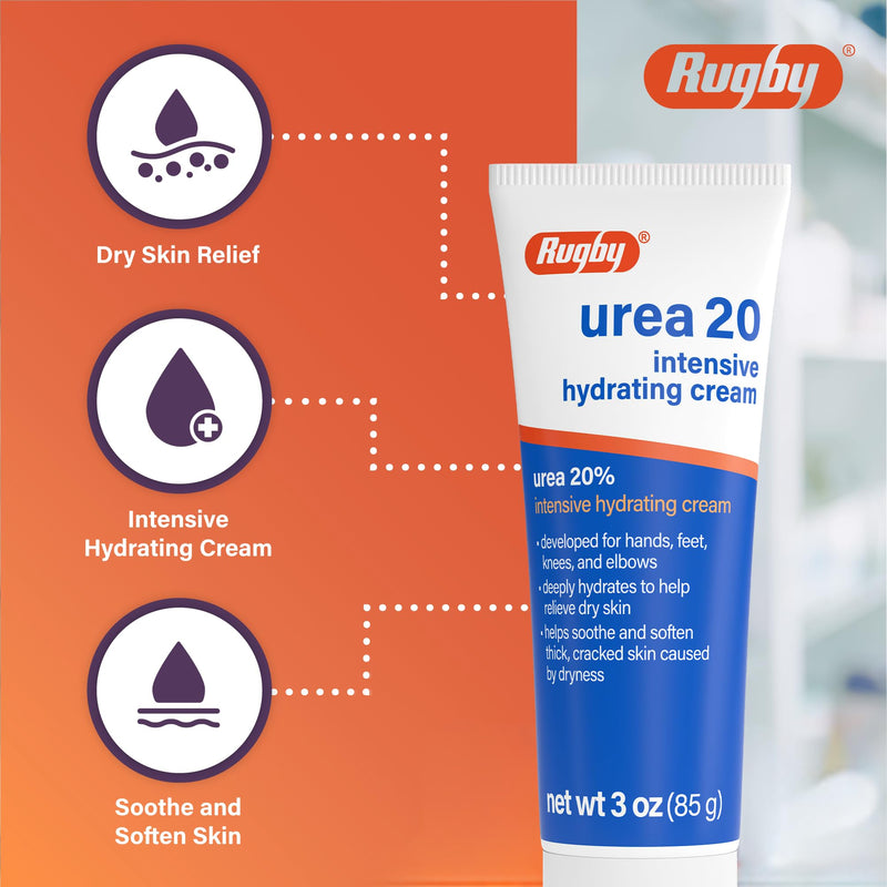 Rugby Urea 20% Intensive Hydrating Cream - Urea Cream for Feet, Hands, Knees, and Elbows - 3 Oz (1 Pack) - BeesActive Australia