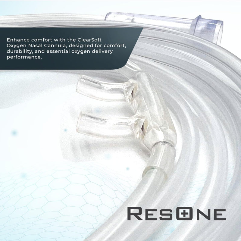 ResOne 7Ft Soft Adult Oxygen Nasal Cannula 5-Pack - Curved Prongs, Crush-Resistant Tubing - Nasal Tubes, Oxygen Concentrator Supplies - Soft Curved Nose Piece, Standard Size, Standard Flow 6 LPM Clear 7Ft_5Pk