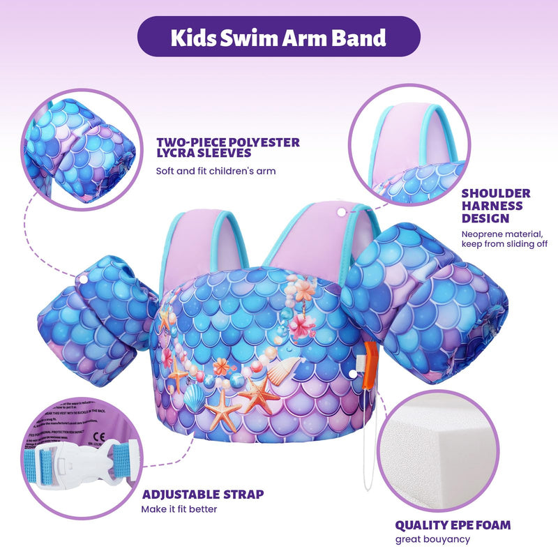 Toddler Swim Vest Swim Jacket Toddler Life Jacket 30-50 Lbs, US Coast Guard Approved Life Vest Kids Arm Floaties for Toddlers Water Wing with Whistle Fish Scales 2-7 Years (33-55 lbs)