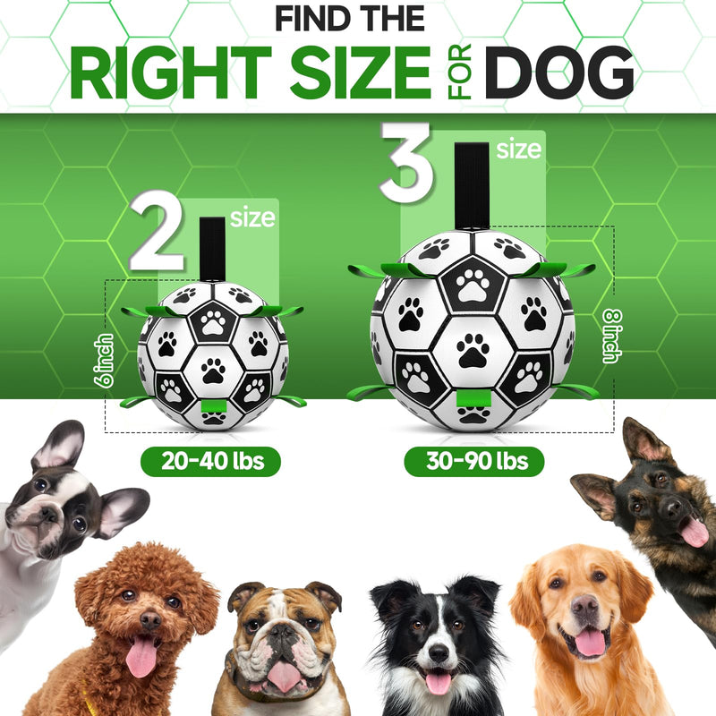 QDAN Dog Toys Soccer Ball with Straps, Interactive Dog Toys for Tug of War, Puppy Birthday Gifts, Dog Tug Toy, Dog Water Toy, Durable Dog Balls World Cup for Small & Medium Dogs（6 Inch） Medium Size 2 Dark Green - BeesActive Australia
