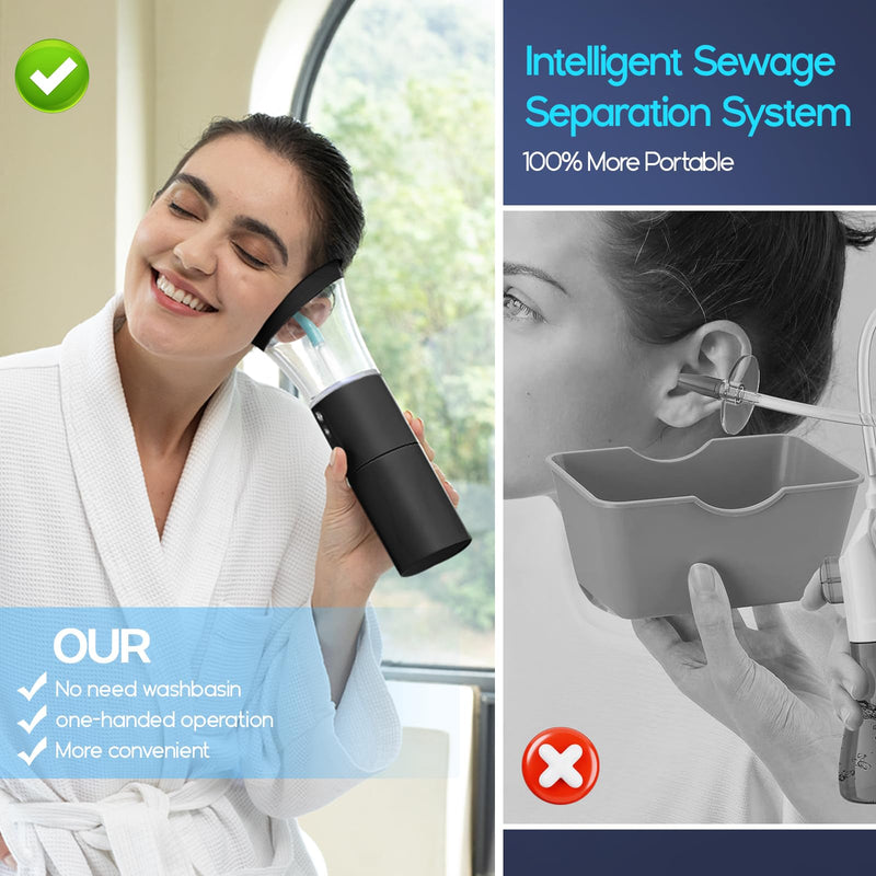 Ear Wax Removal, Electric Ear Cleaning Kit Effective & Safe Ear Cleaner Irrigation Flushing System 4 Pressure Modes for Ear Wax Buildup, Water Resistant Ear Cleaning Tool USB Rechargeable Black