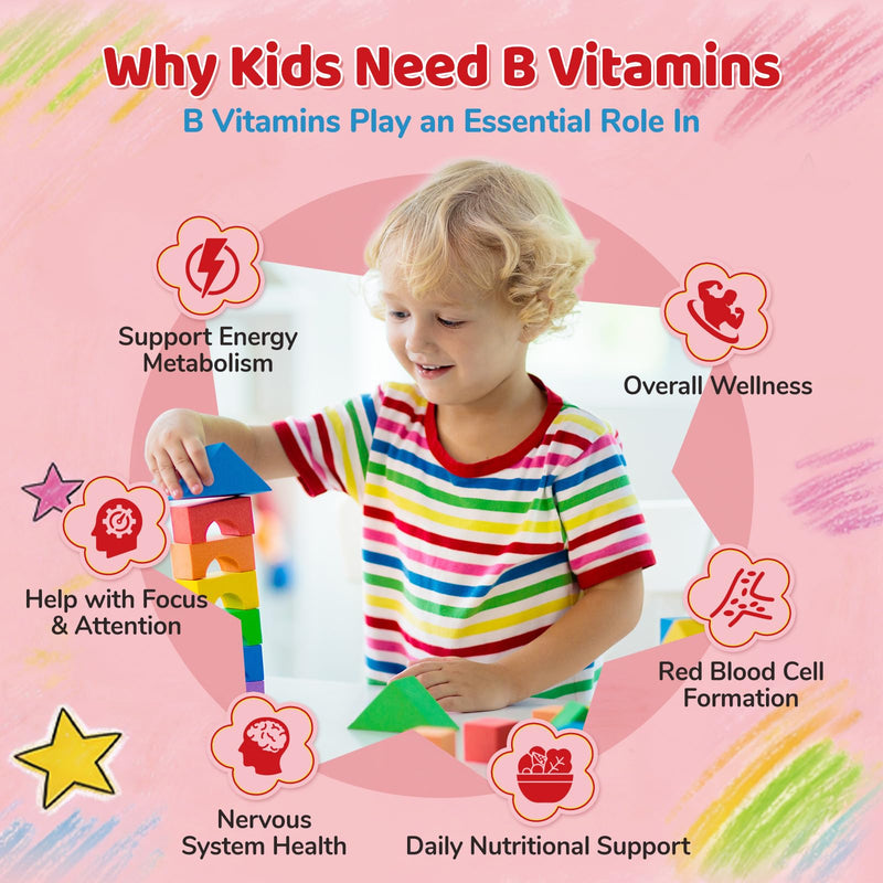 Methylated B Complex for Kids, Vitamin B Complex Liquid Drops | Plus with Methyl B12 & 5-MTHF, Sugar Free, Supports Energy & Nervous System, Vegan, Alcohol-Free, Strawberry Flavor, 2 Fl Oz