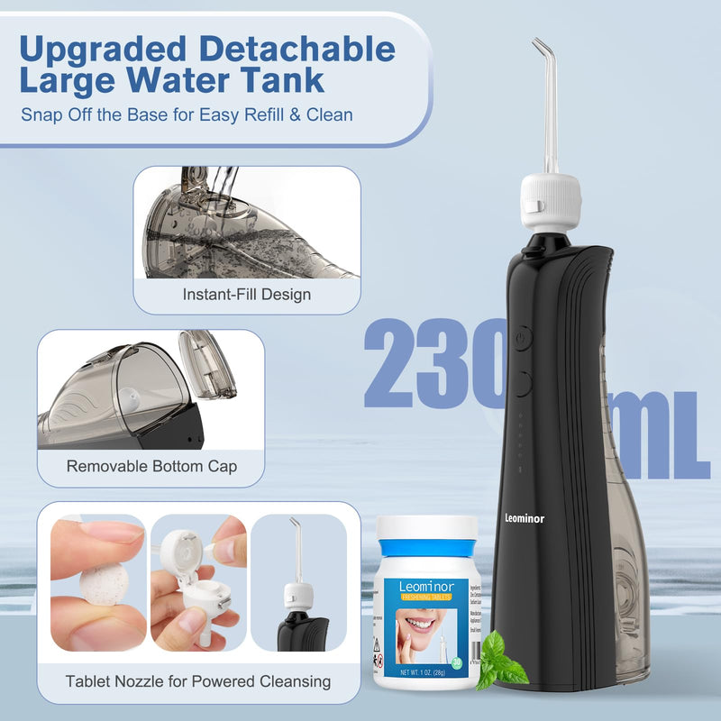 Leominor 3-in-1 Water Flosser & Electric Toothbrush Combo – Cordless Oral Irrigator with 235ml Large Tank,5 Modes, IPX7 Waterproof,Freshening Strips,for Teeth,Gums,Braces,Home & Travel,Black Black