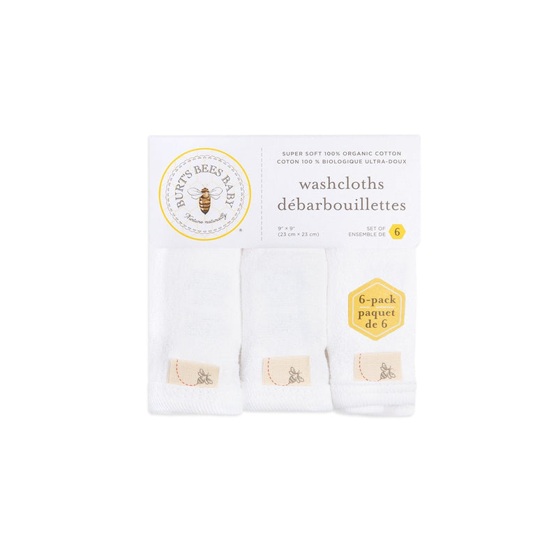 Burts Bees Baby Infant Washcloths Made of 100% Organic Cotton, Soft and Super Absorbent Knit Terry Cloths, 6-Pack Newborn Bath Essentials, Heather Gray and White Wash Cloths Cloud White - BeesActive Australia