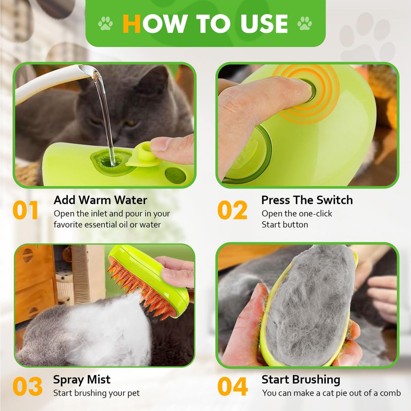 Cat brush with steam, 3-in-1 steam brush cat green steamy brush cat steam brush for cats with spray cat brush with water cat steam brush care brush for cats and dogs for hair removal - BeesActive Australia