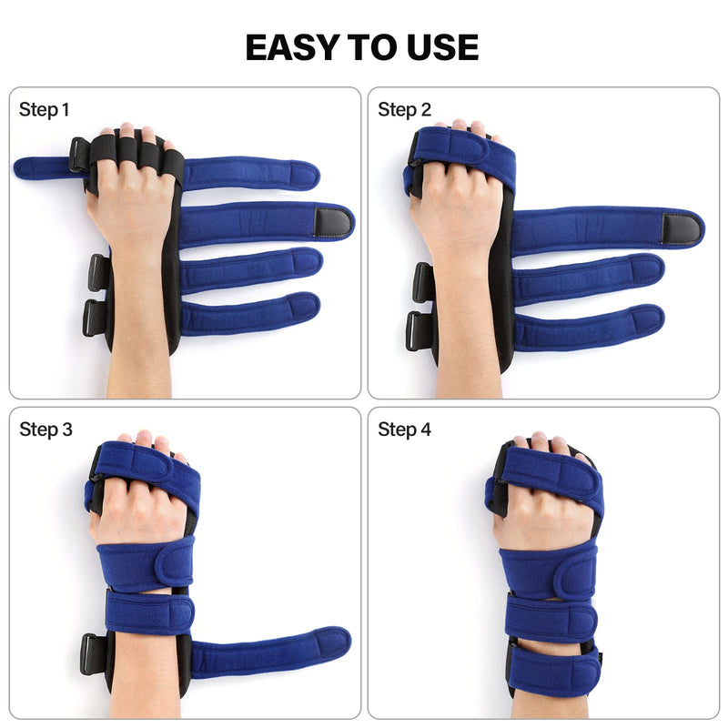 Stroke Resting Hand Splint Right&Left Resting Hand Splint with Finger Separator Functional Night Immobilizer Wrist Finger Brace for Carpel Tunnel Pain,Sprain Fracture,Tendonitis (Left,Blue) Left,Blue