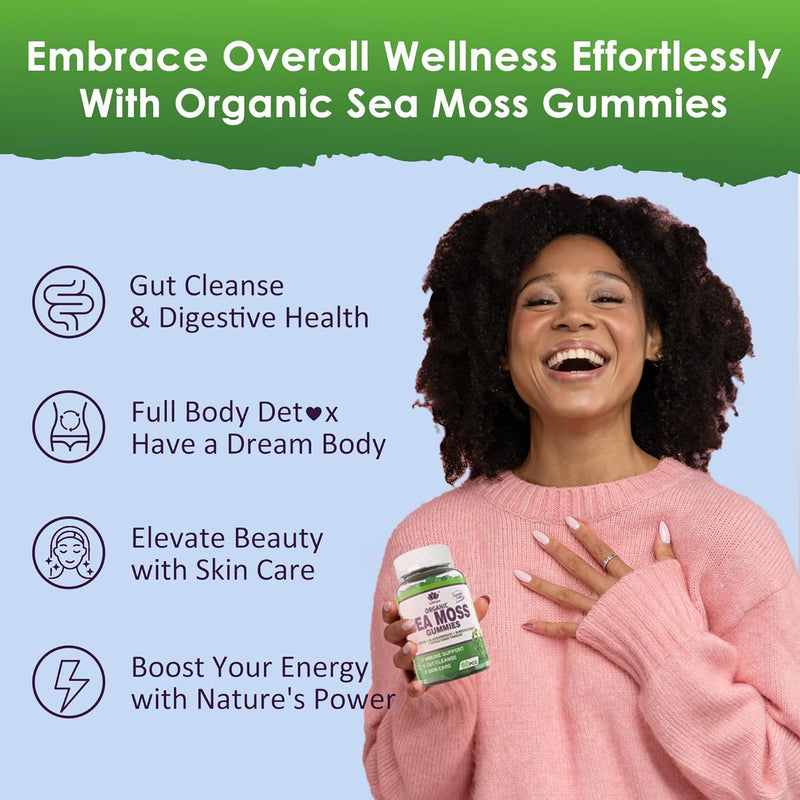 (2 Pack) Sea Moss Gummies - Irish Sea Moss Gummies for Adults & Kids - Advanced Superfood Seamoss Supplement + Bladderwrack, Burdock Root Extract，ACV for Daily Immune, Gut Cleanse, Vegan, Sugar Free 60 Count (Pack of 2)