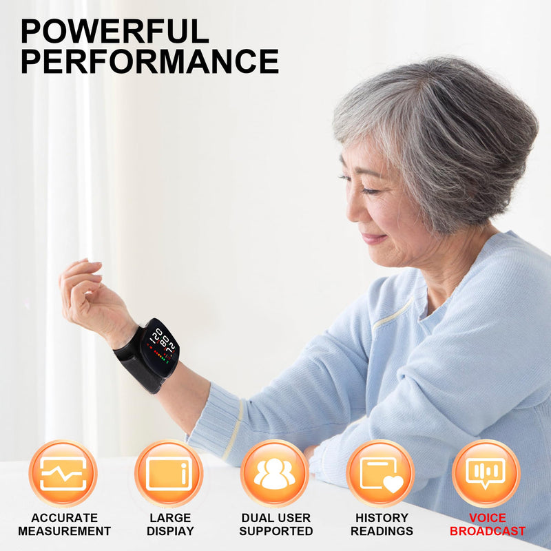 Rechargeable Wrist Blood Pressure Monitor with Voice Broadcast, Dual User Blood Pressure Cuff Wrist with USB-C Charging Cable, 2X 99 Memories & Carry Case - BeesActive Australia