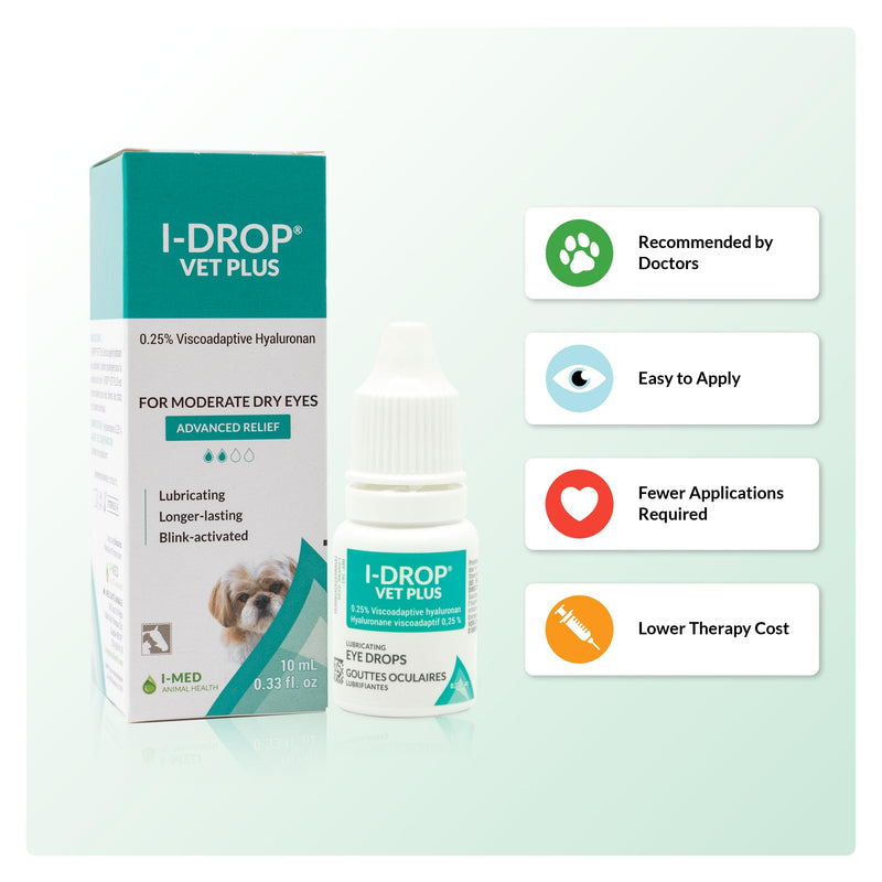 I-DROP VET PLUS: Pet Eye Drops for Dogs | Lubricate Acute/Seasonal Dry Eyes | Superior Comfort | Long-lasting Relief | Fewer Application Needed, 0.25% Hyaluronan | Multi dose Bottle | One Bottle 10 ml - BeesActive Australia