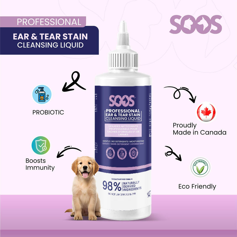 SOOS Pet Natural Ear and Eye Stain Cleansing Liquid for Dog & Cat - Cleaning Your Pets Ears and Eyes - 120ml