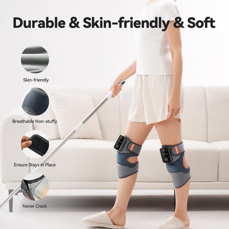 Cordless Knee Massager with Heat Vibration for Pain Relief, MAXwarm 4.0[2026 Upgraded] - Electric Heated Knee Brace with 5 Heat Levels and 3 Massage Mode, Gifts for Men Women (Grey, Single) Grey(single) - BeesActive Australia