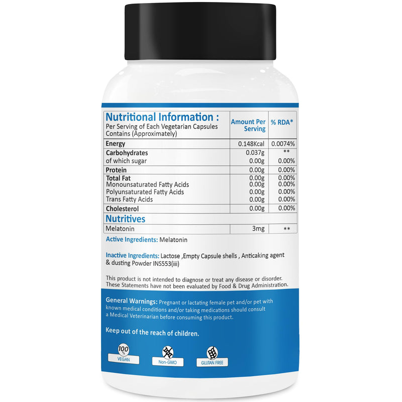 Melatonin 3 mg for Dogs | Calming Aid | Supports Sleep/Wake Cycles |Helps Reduce Stress in Dogs and Cats | 100 Capsules
