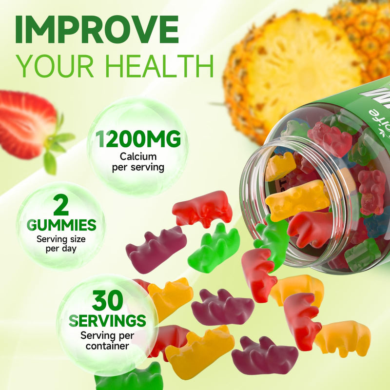 2 Pack Calcium Citrate 1200mg with Vitamin D3 Supplements Gummies for Women & Men, Calcium Gummies with Vitamin D3 K2 & B12, High Absorption for Muscle & Immune, Mixed Flavors, 120 Count 120 Count (Pack of 1)