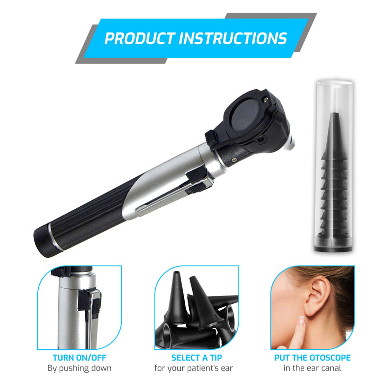 Mini Otoscope – Ear Scope with Light for Kids & Adults – Ear Infection Detector Comes with 10 Specula, 1 Extra Light & Case (Black) Black - BeesActive Australia