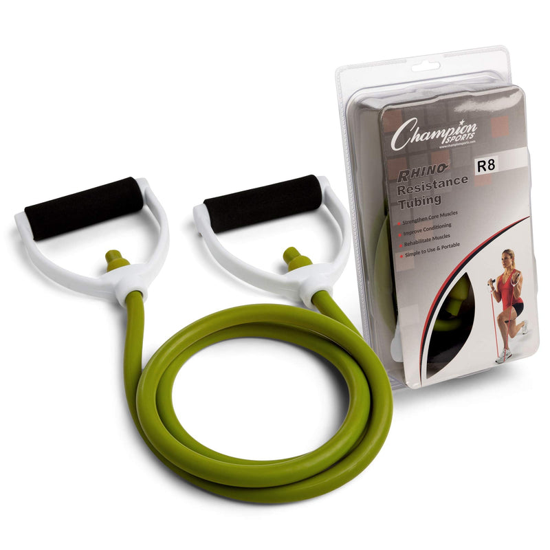 Champion Sports Resistance Tube Bands for Men and Women, Durable Stretch Fitness Band for Strength Training, Stretching, Rehabilitation- Premium Home Workout Equipment - 80 Lbs Resistance Tubing-Green - BeesActive Australia