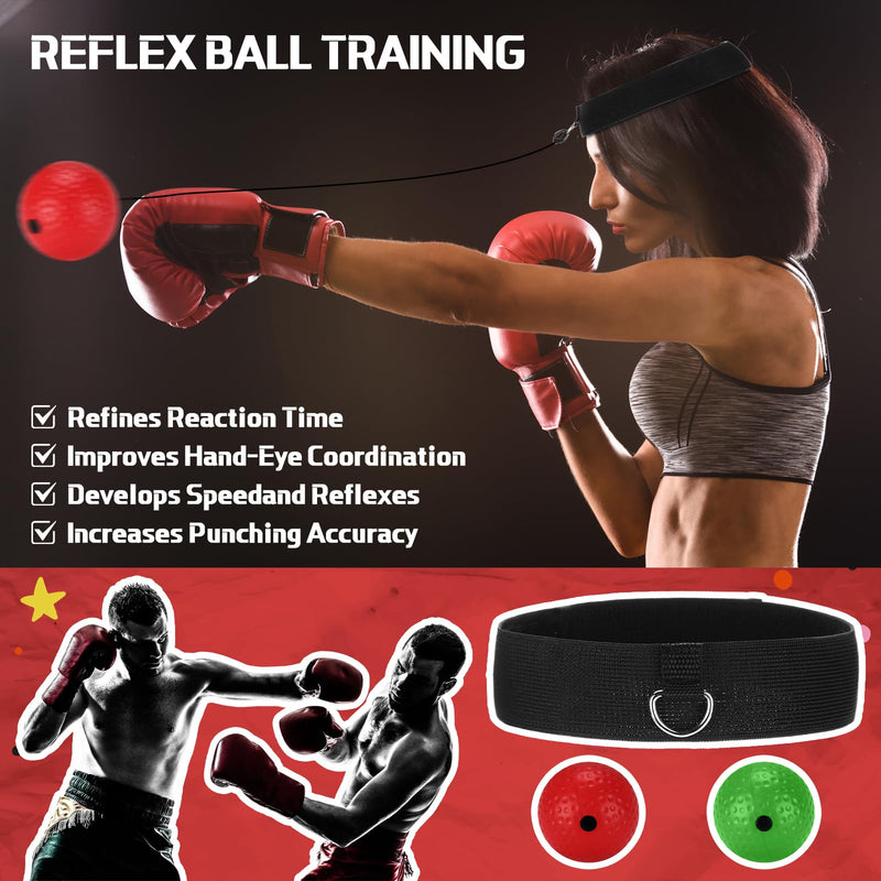 Soulchen 12 Pack Christmas Boxing Reflex Ball with 6 Headband and 6 Carry Bag, Boxing Ball for Reflex Training Fitness Improve Hand Eye Coordination, Punching Speed for Family