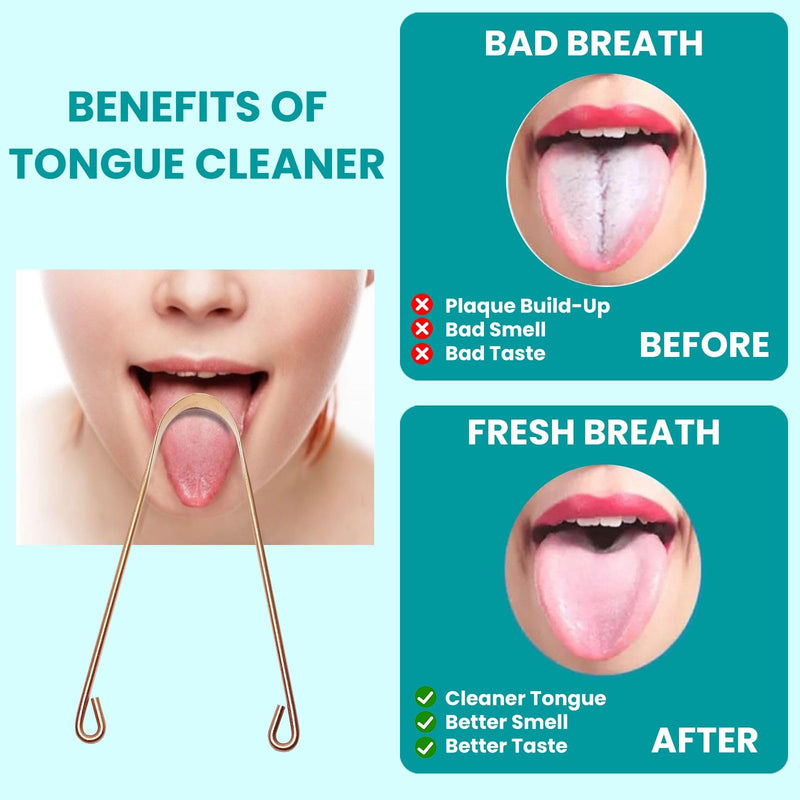 2Pcs Copper Tongue Scraper, Tongue Cleaner Set for Adults Kids, Stainless steel Wide Double Blades Oral Tongue Brush Cleaning Scrapping Sweeper for Fresh Breath and Mouth Hygiene Care with Travel Bag - BeesActive Australia