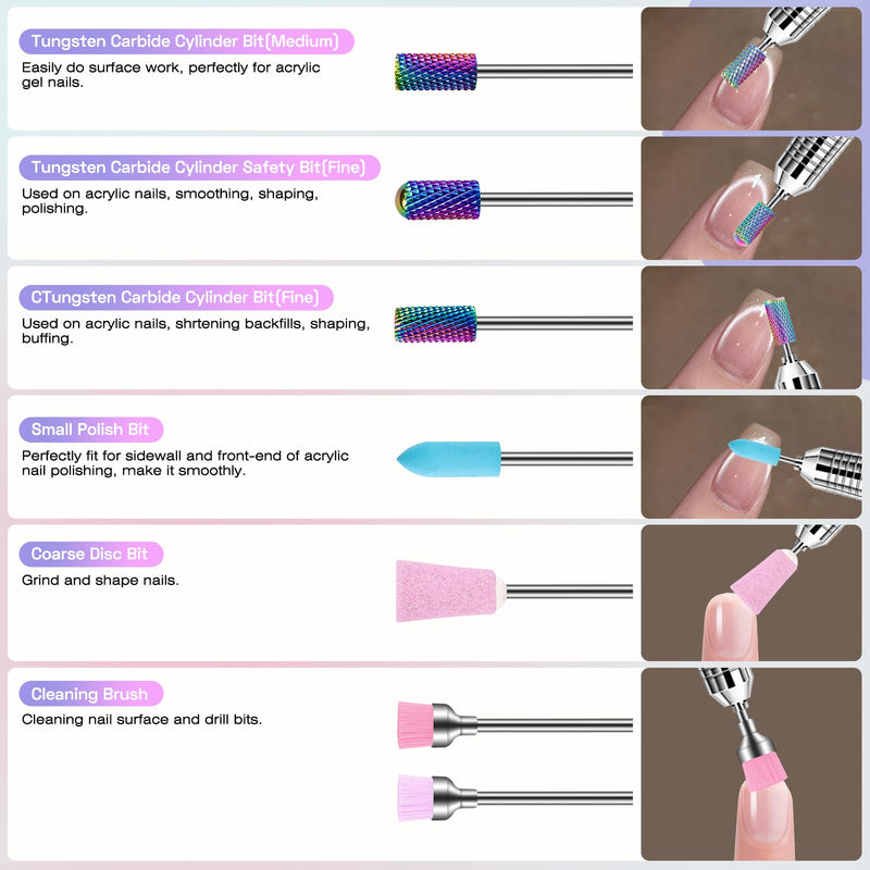 30PCS Nail Drill Bits Set with Holder Case, 3/32 Inch Tungsten Carbide Ceramic Diamond Efile Nail Bits Tool & Organizer for Acrylic Gel Dip Powder Cuticle Removal Polish, Nail Tech Manicure Pedicure Pink(Bits+Holder)
