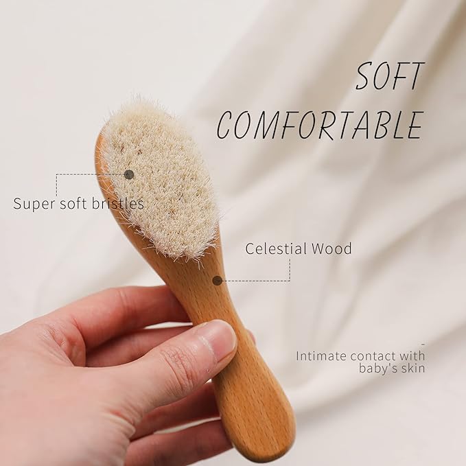 O-Life Baby Hair Brush, Comb, Baby Brush, For Newborns, Infants, Babies, Hair Brush, Comb, Head Massager, Natural Wood, Baby Shower Gift, Gift, Anti-Static - BeesActive Australia