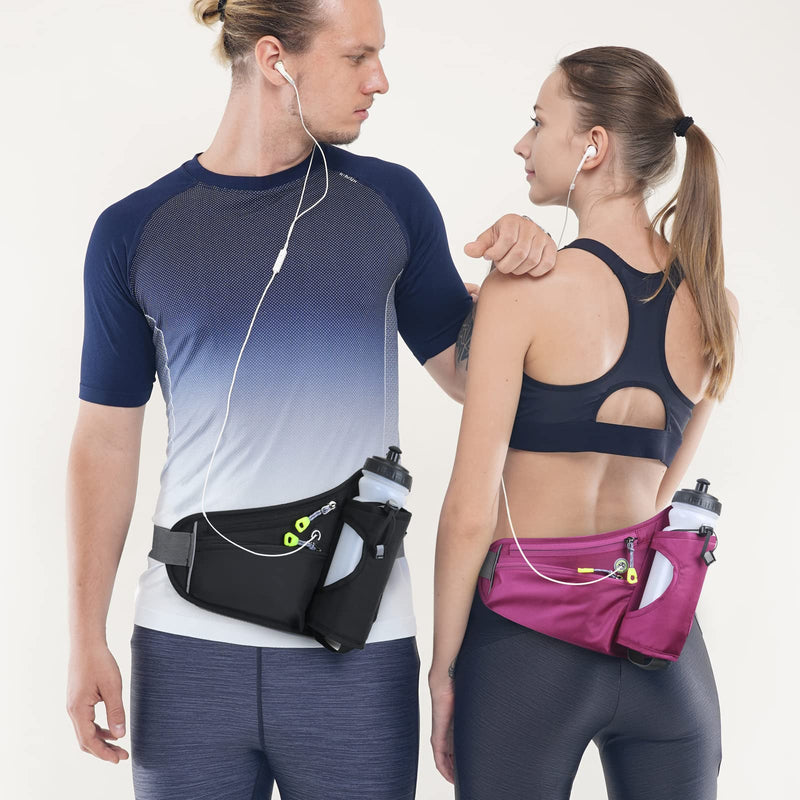 Fanny Pack with Water Bottle Holder, Hydration Running Belt for Men Women Adjustable Strap Waist Bag Suitable for Hiking Running Walking Jogging Camping(Bottle Not Included) (Black) Black
