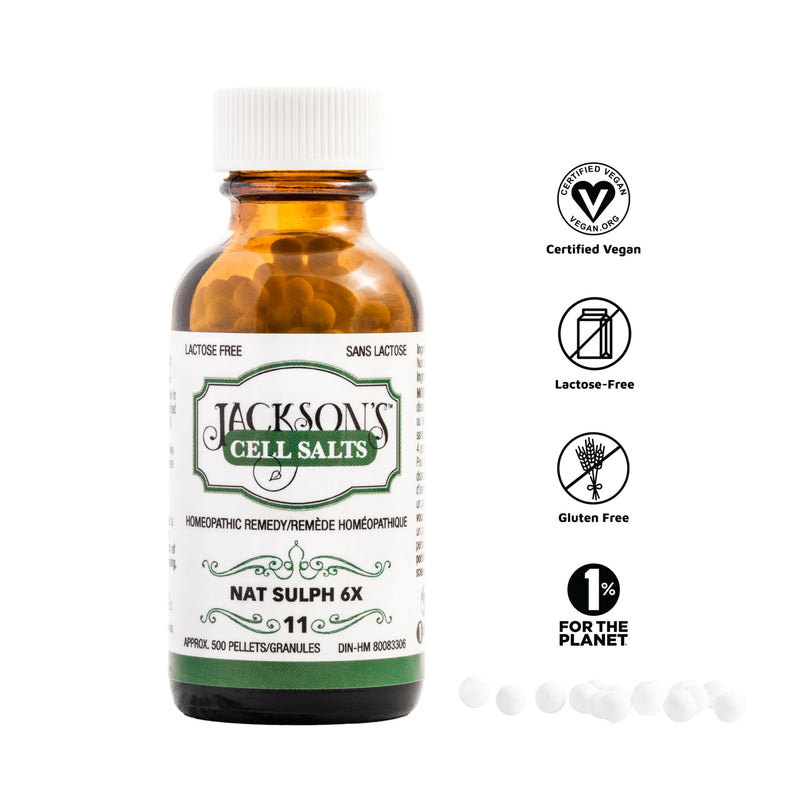 Jackson's #11 Cell Salt NAT Sulph 6X (500 Pellet Bottle) ‚Äì Certified Vegan, Lactose-Free Schuessler Tissue Salt Natrum Sulphuricum 6X - BeesActive Australia