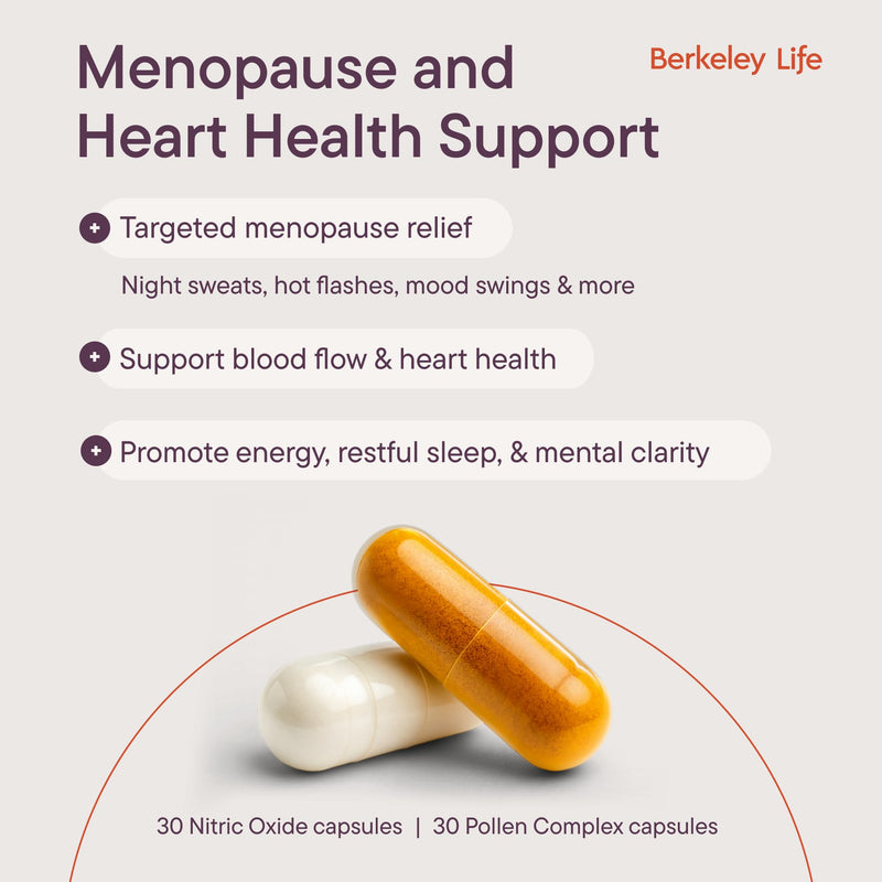 Berkeley Life Menopause & Heart Health Support Supplement for Women | Hormone-Free Dual-Action Nitric Oxide for Women, Menopause Symptom Relief & Healthy Blood Flow Support - 60 Capsules
