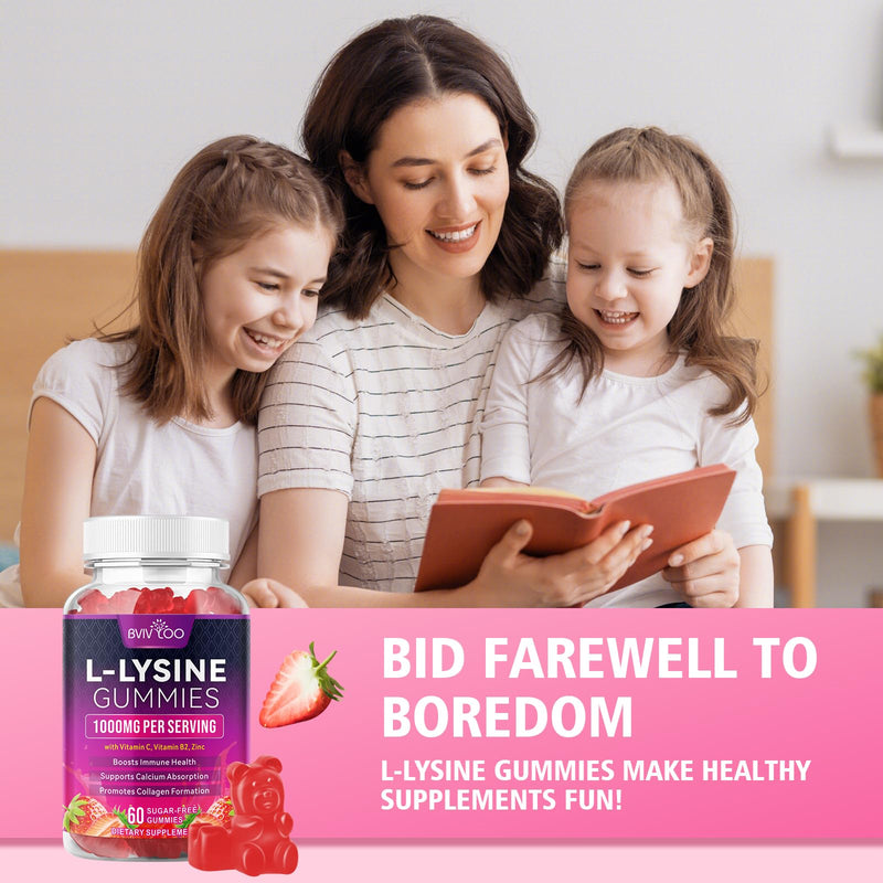 2 Pack L-Lysine 1000mg Gummies for Immune Support & Skin Health - High Potency Vegan Gummies, Sugar-Free, Natural Berry Flavor, Gluten-Free Chewable Supplement for Adults & Kids - 120 Gummiess 2pack