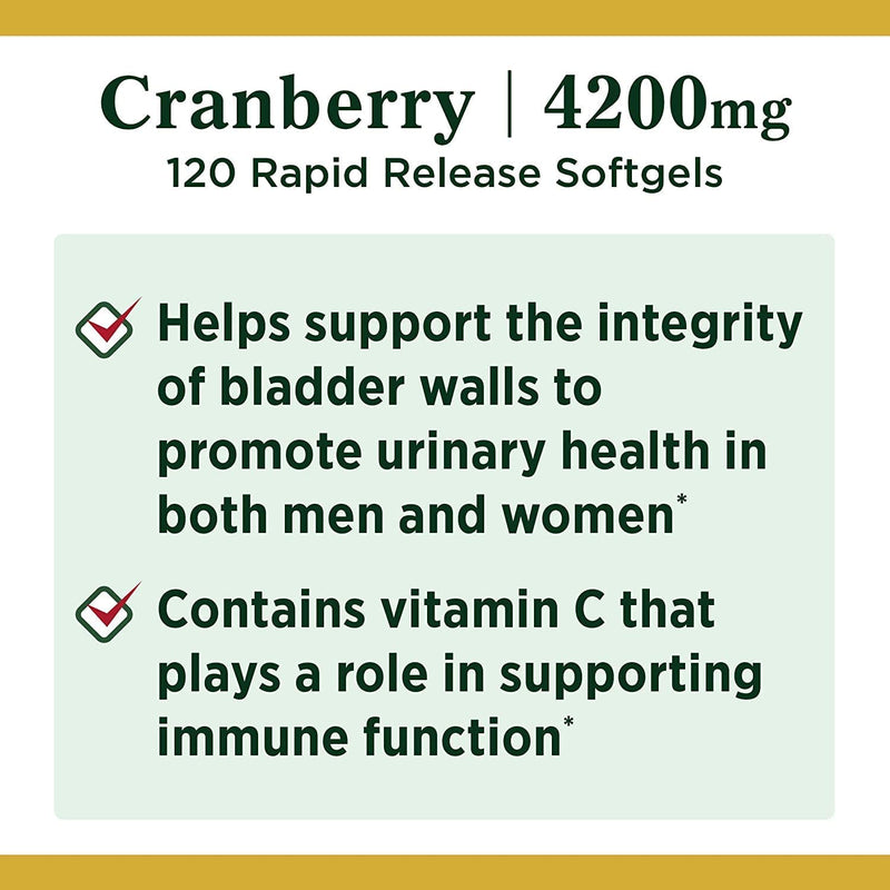 Nature's Bounty Cranberry Fruit 4200 mg, Plus Vitamin C, 120 Softgels