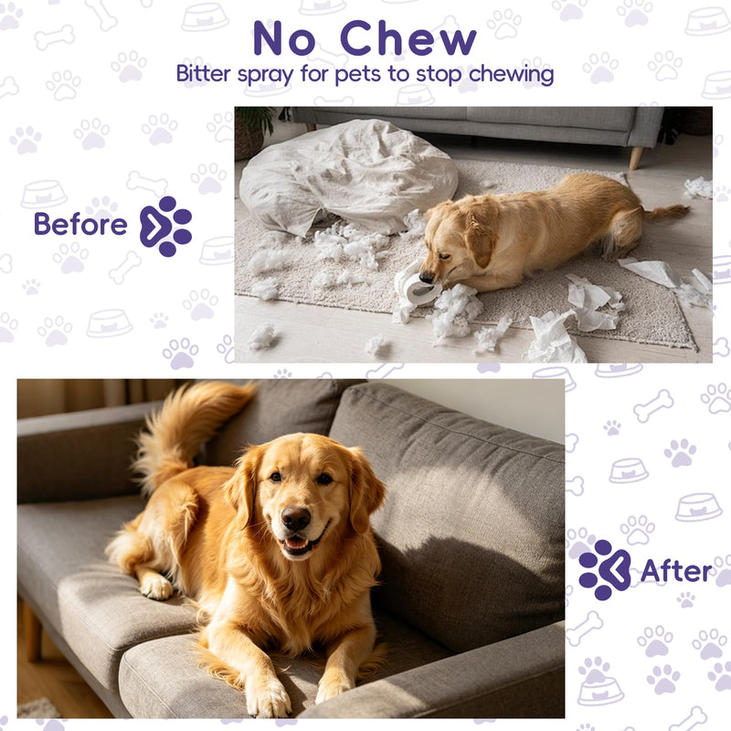 Bitter Apple Spray for Dogs & Cats, No Chew Anti Chew Spray, Natural Alcohol Free Dog Deterrent Spray, Stop Dog Chewing Licking Biting, Indoor Outdoor Furniture Protection Training Spray, 5.92 fl oz Purple