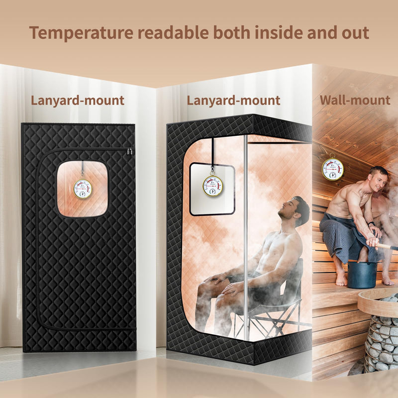 Sauna Thermometer Fahrenheit and Hygrometer, Upgraded Lanyard-Mounted for Portable Steam Sauna Box, Ideal for Infrared/Indoor/Home Use, Essential Accessory and Gift for Enthusiasts Black - BeesActive Australia