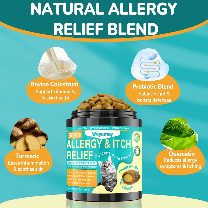 Woyamay Flea Support & Skin Comfort Treats for Cats, Daily Flea Care and Seasonal Skin Support Chewables, Chicken Flavor for Cats & Kittens of All Breeds