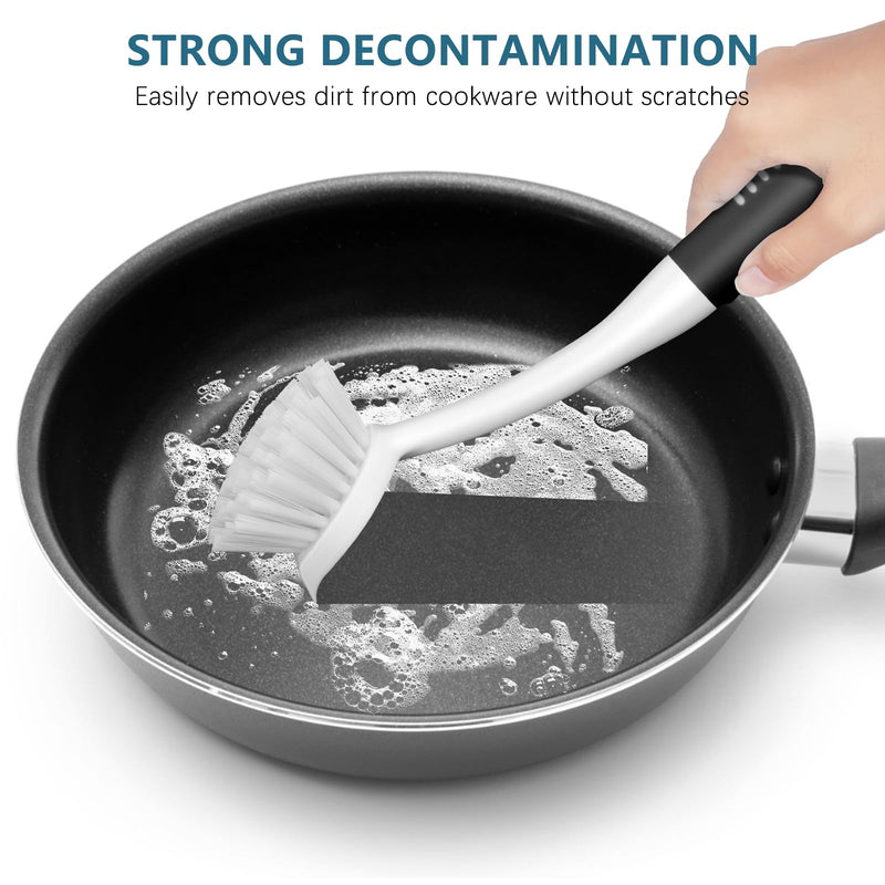 SetSail Dish Brush Set of 3 with Bottle Brush, Dish Scrub Brush with Long Handle Deep Cleaning Handle Brush with Scraper Tip for Kitchen Sink Dishes Bottle Cup Pot and Pans Tile Lines, Black - BeesActive Australia