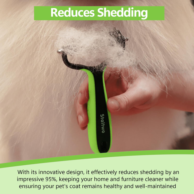 Pet Grooming Supplies - 2-in-1 Professional Undercoat Rake and Pet Brush | Shedding Control for Long Haired Dogs and Cats, Deshedding Tool, Furminator for Dogs, Green - BeesActive Australia