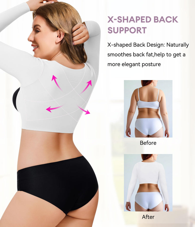YERKOAD Arm Shapers for Women Flabby Arms Post Surgery Compression Sleeves Arm Faja Front Closure Shapewear Tops 3X-Large White