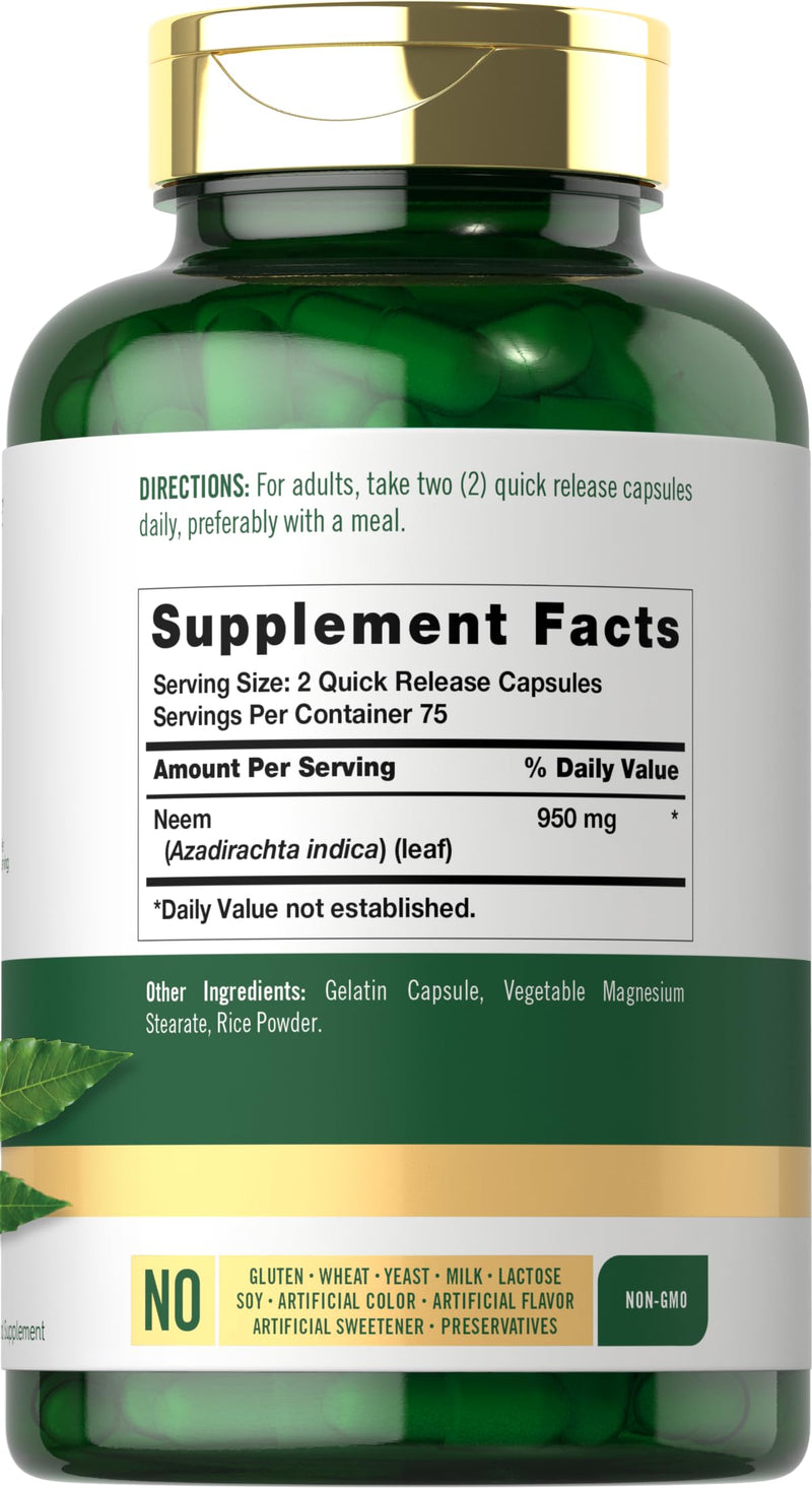 Carlyle Neem Leaf | 950mg | 150 Powder Capsules | Non-GMO and Gluten Free Formula | Value Size | Traditional Herbal Supplement | Azadirachta Indica 150 Count (Pack of 1) - BeesActive Australia