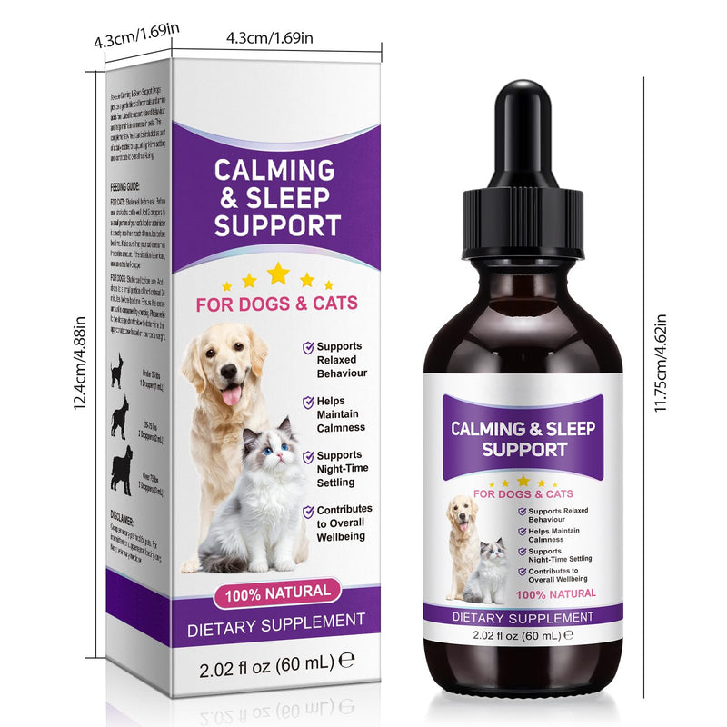 Pet Melatonin Drops 60ml for Dogs & Cats, Calming Liquid Supplement for Pets, Supports Relaxation & Healthy Sleep Cycles, Anxiety Relief for Travel, Fireworks & Stress, Easy Absorption Formula 1