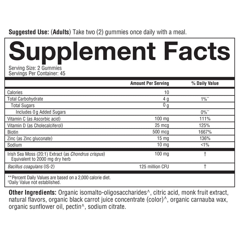 Youtheory Zero Sugar Irish Sea Moss Gummy, Berry, 90 Count, 45-Day Supply | Irish Sea Moss with Biotin and Vitamins C and D, Supports Hair, Skin, Nails, and Immune Health*, Delicious Sugar-Free Gummy 90 Count (Pack of 1)