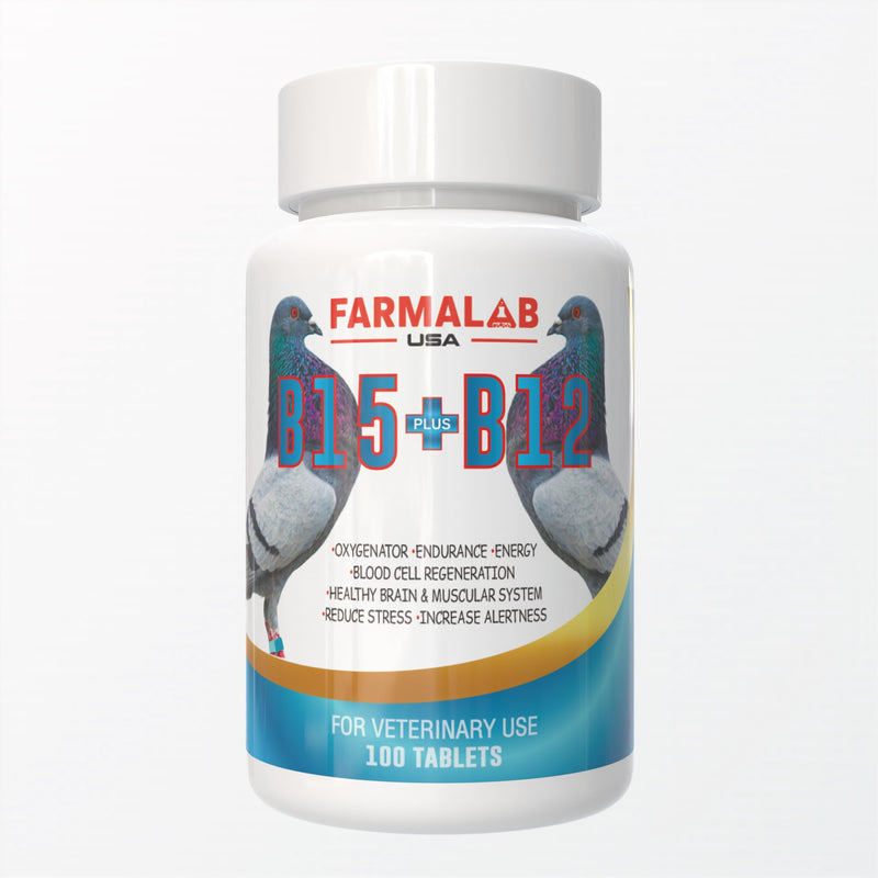 B15 B12 para Palomas Pigeon Vitamin Supplement, 100 Tablets, Energy and Endurance Formula Farmalab