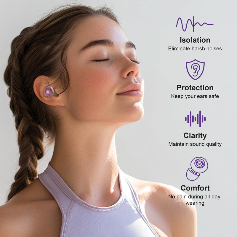 Ear Plugs for Concerts, 2 Pack High Fidelity Ear Plugs, Reusable Silicone Earplugs for Concert, Rave, Work, Musicians, 5 Pair Ear Tips in S/M/L, 18-25 dB Concert Ear Plugs for Noise Cancelling(Purple) Purple - BeesActive Australia