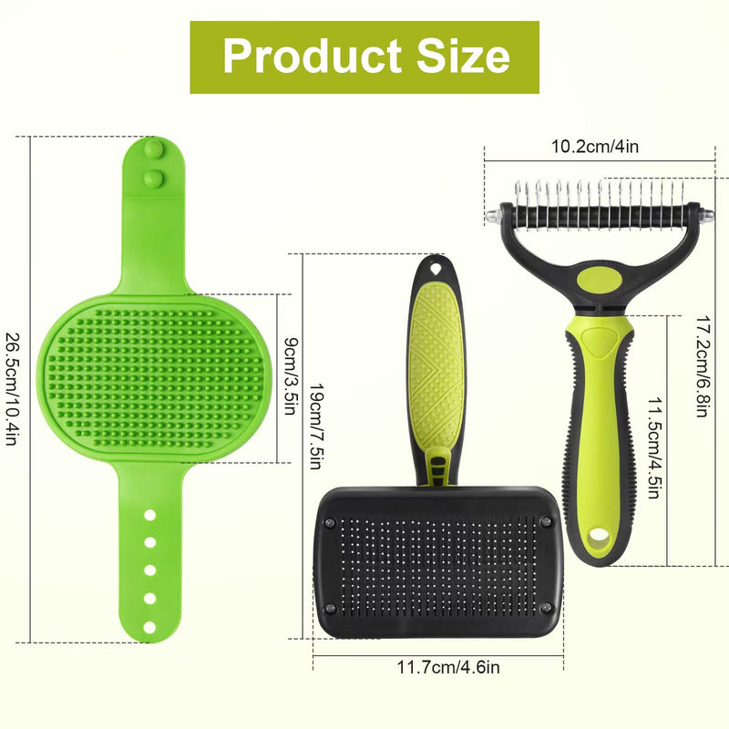 Pack of 3 pet dog brush, cat brush, dog brush, long hair, stainless steel dog brush, undercoat, undercoat brush, double-sided, short hair curry comb for dogs, fur change helper for dogs (green) Green - BeesActive Australia