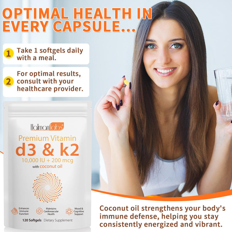 newseel Vitamin D3 K2 Capsules, D3&K2 Vitamin Supplement, Vitamin D3 and K2, D3 Supplement,Replenish K2 D3 Coconut Oil Softgels (120) 120 Count (Pack of 1)
