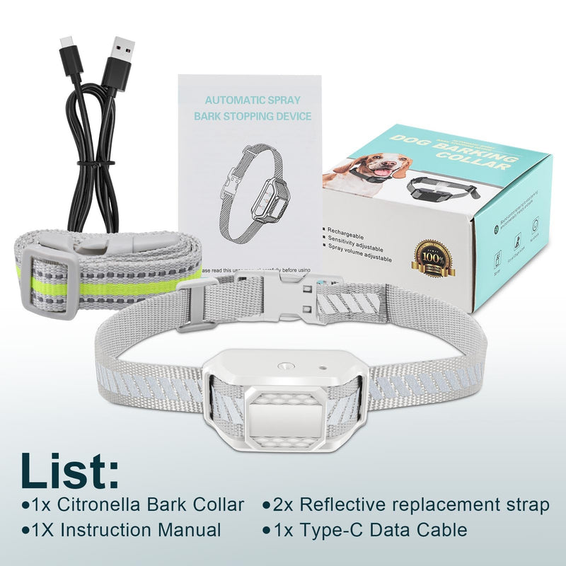 Citronella Bark Collar [No Spray Refill] Spray Dog Training Collar, Safer Citronella Dog Bark Collars, Humane Spray Bark for L/M/S Dogs IP65 Waterproof Dog Spray Bark Collar (Grey) Grey - BeesActive Australia