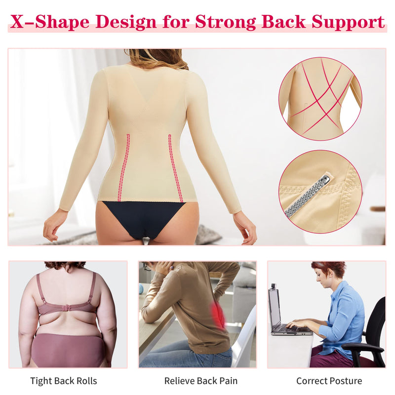 Gotoly Women Waist Trainer Corset Tummy Control Shapewear Upper Arm Shaper Post Surgical Slimmer Compression Tops Beige Small - BeesActive Australia