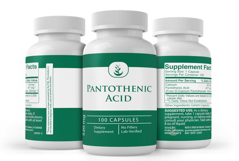 PURE ORIGINAL INGREDIENTS Pantothenic Acid (100 Capsules) Pure, Vitamin B5, Calcium Supplement 1 Count (Pack of 100)