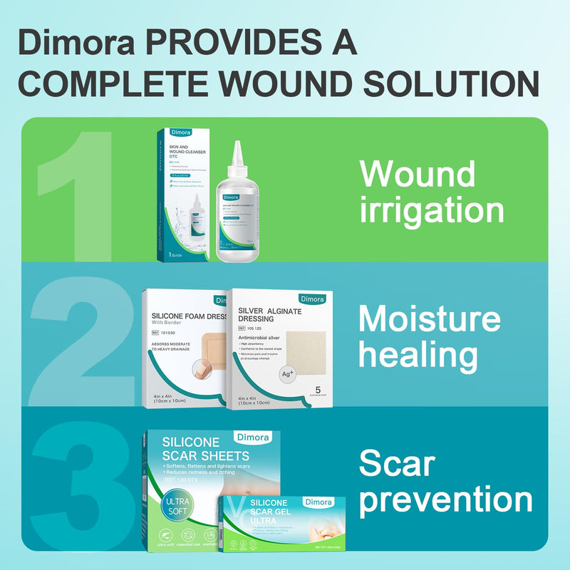Dimora Skin and Wound Cleanser, OTC First Aid Antiseptic Cleanser,Moistening Absorbent Antibacterial Wound Dressings for Cuts, Abrasions, Lacerations, Burns, Skin Cleansing and Rinsing -2×8oz (16oz) 237ml*2